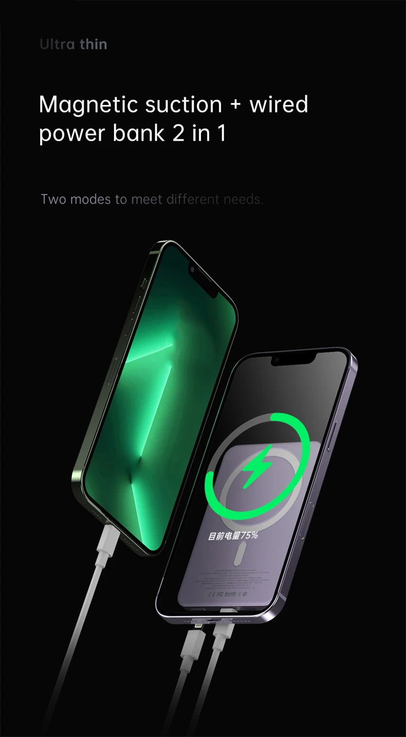 2025 Metal Magnetic Power Bank, Magsafe Wireless Charger for iPhone & Samsung.