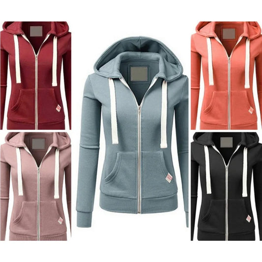 "2025 Women’s Personalized Fashion Hoodie, Long Sleeve Zipper Sweater with Drawstring"