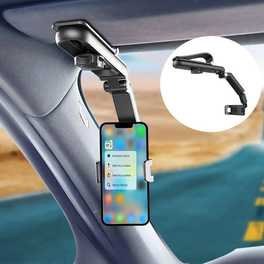 "360° Rotating Car Phone Holder for Rearview Mirror & Seat Clip, Fits 4-6.1 Inch Phones"