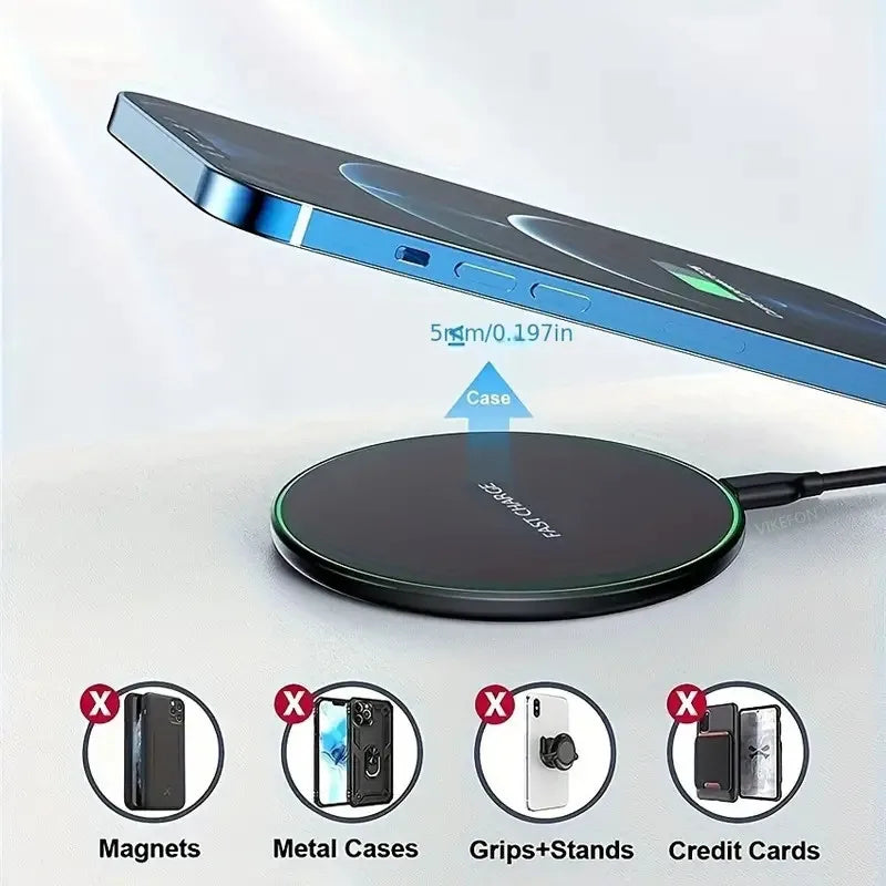 30W Wireless Charger for iPhone 15-12, Samsung, Xiaomi, Huawei. Fast Charging Pad.