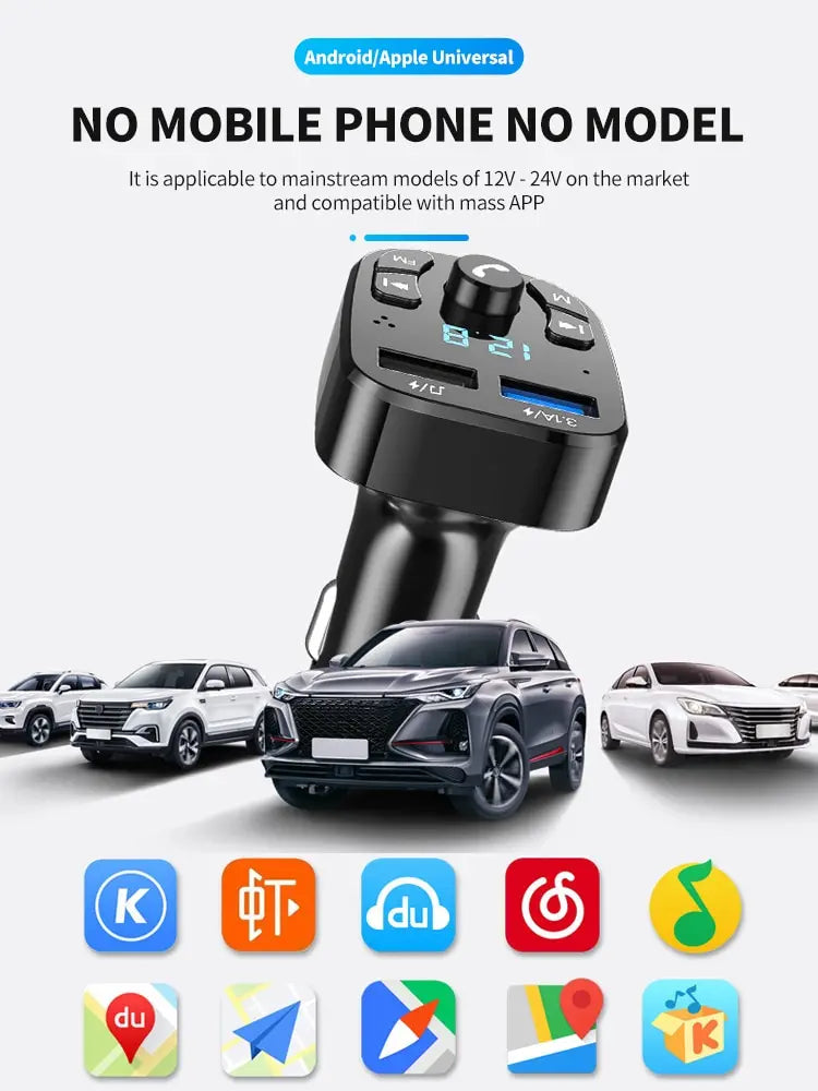 Car MP3 Player, Dual USB Fast Charger, Bluetooth 5.0 FM Transmitter.