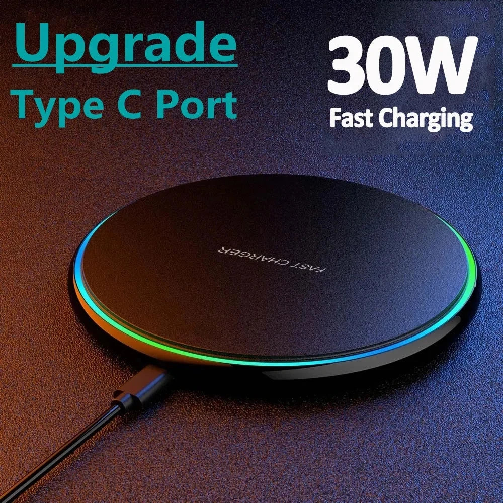 30W Wireless Charger for iPhone 15-12, Samsung, Xiaomi, Huawei. Fast Charging Pad.