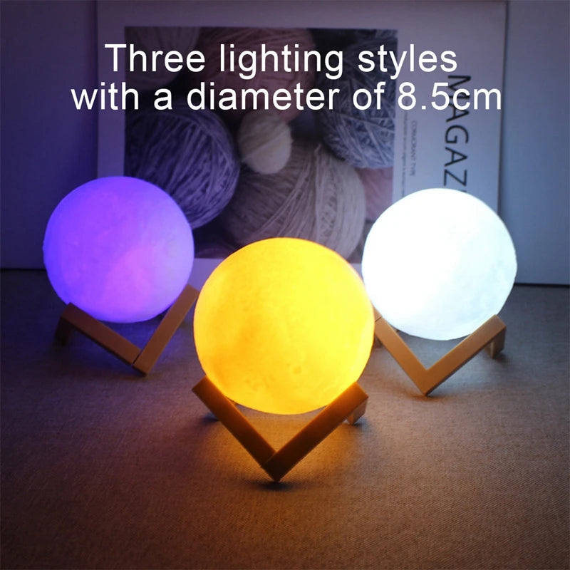 8cm Moon Lamp LED, Battery Powered, with Stand, Starry Bedroom Decor.