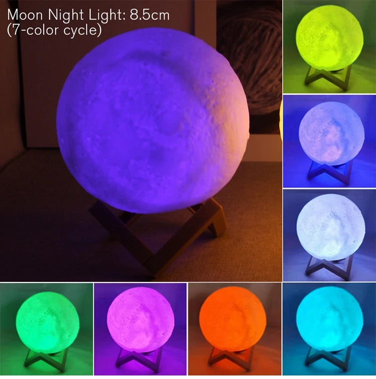 8cm Moon Lamp LED, Battery Powered, with Stand, Starry Bedroom Decor.