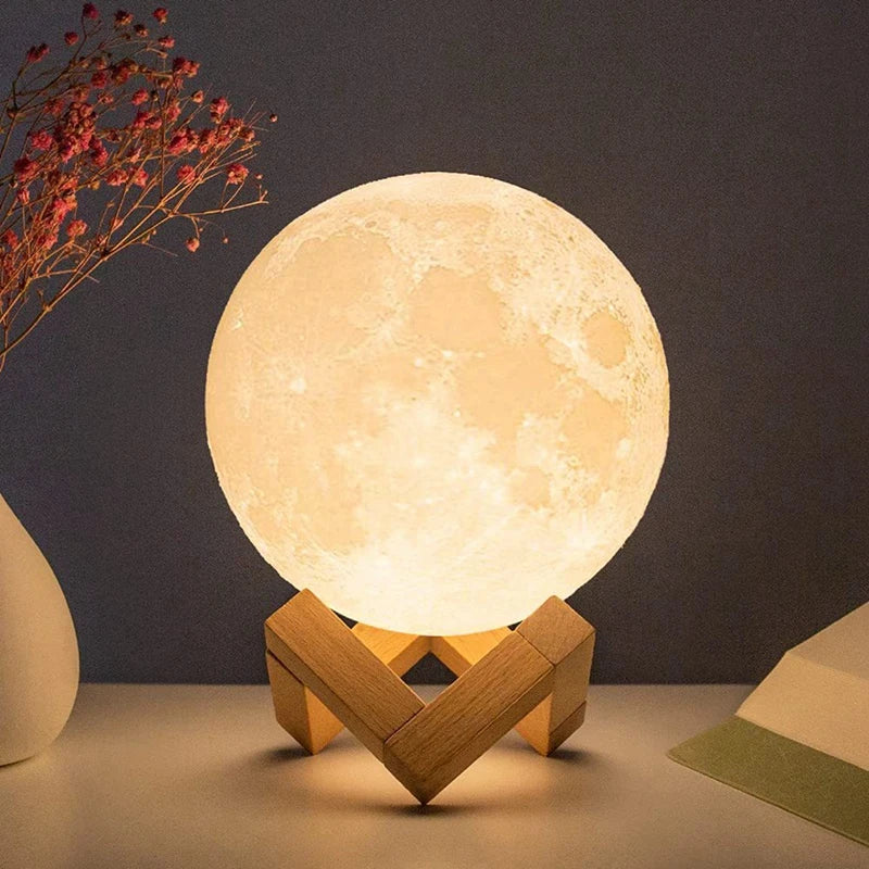 8cm Moon Lamp LED, Battery Powered, with Stand, Starry Bedroom Decor.