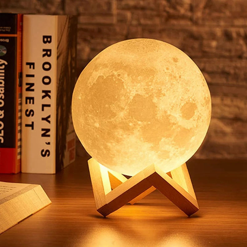 8cm Moon Lamp LED, Battery Powered, with Stand, Starry Bedroom Decor.