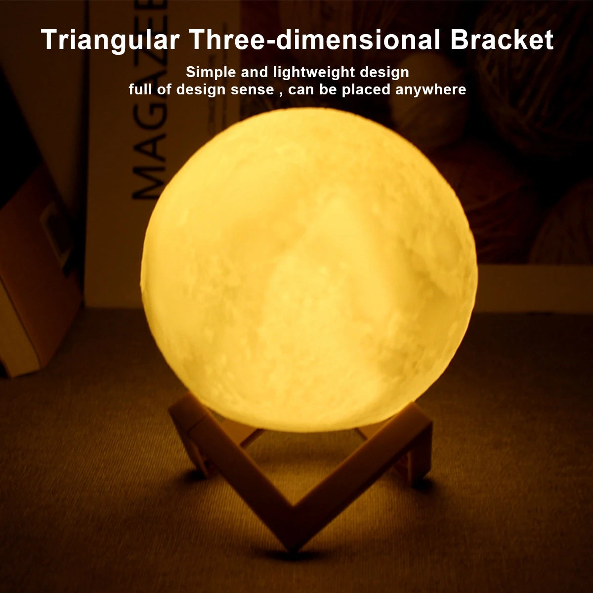 8cm Moon Lamp LED, Battery Powered, with Stand, Starry Bedroom Decor.