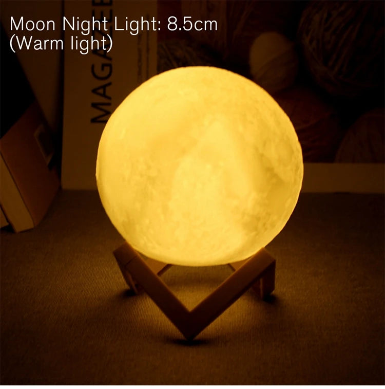 8cm Moon Lamp LED, Battery Powered, with Stand, Starry Bedroom Decor.