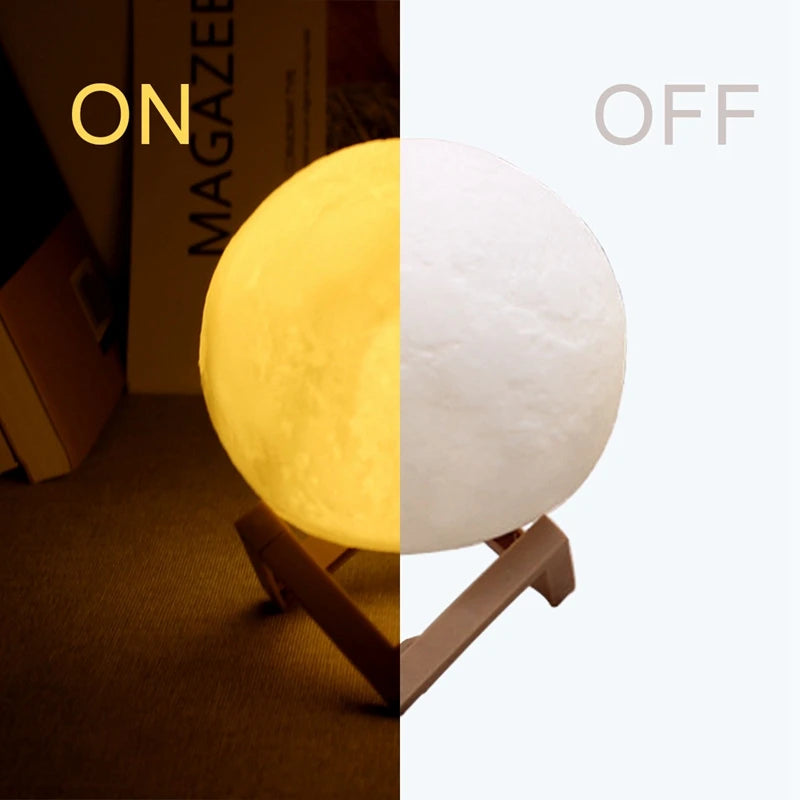 8cm Moon Lamp LED, Battery Powered, with Stand, Starry Bedroom Decor.