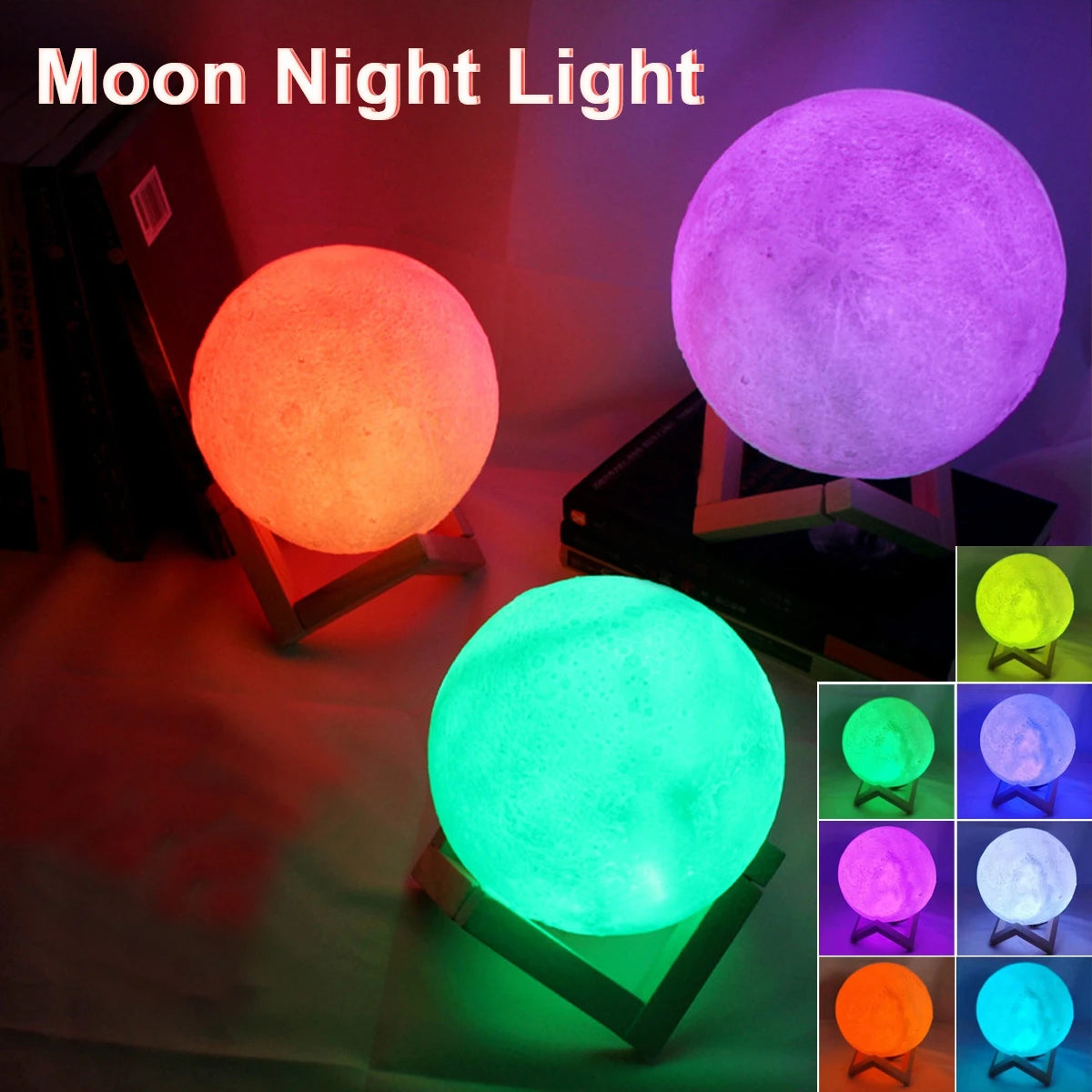 8cm Moon Lamp LED, Battery Powered, with Stand, Starry Bedroom Decor.