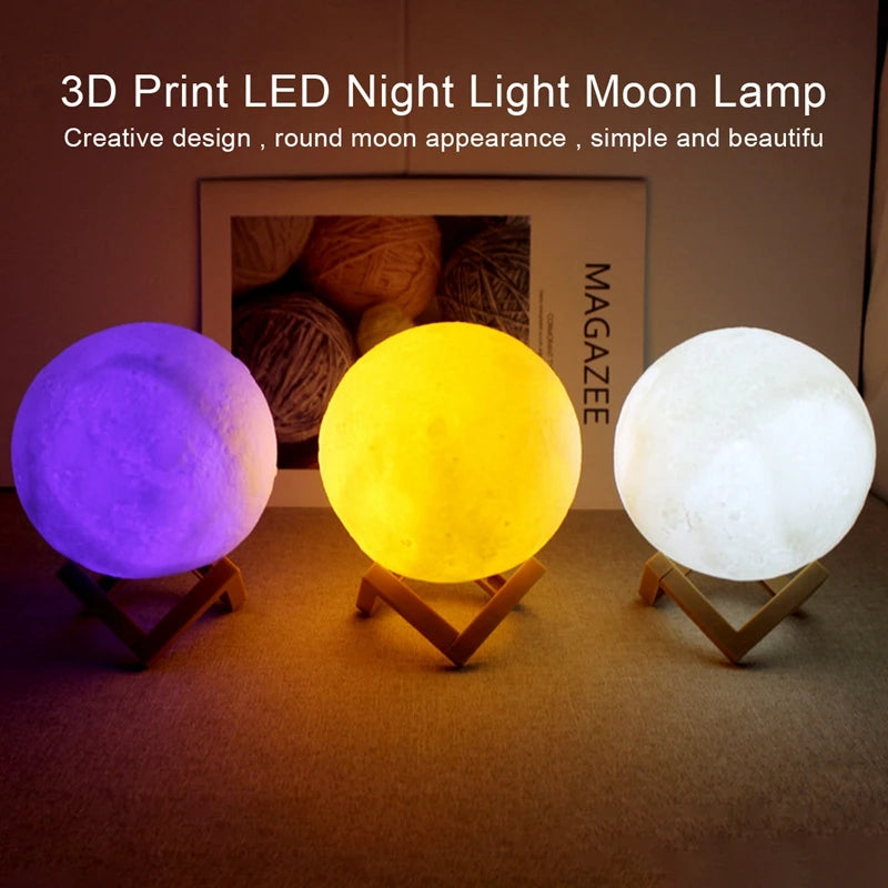 8cm Moon Lamp LED, Battery Powered, with Stand, Starry Bedroom Decor.